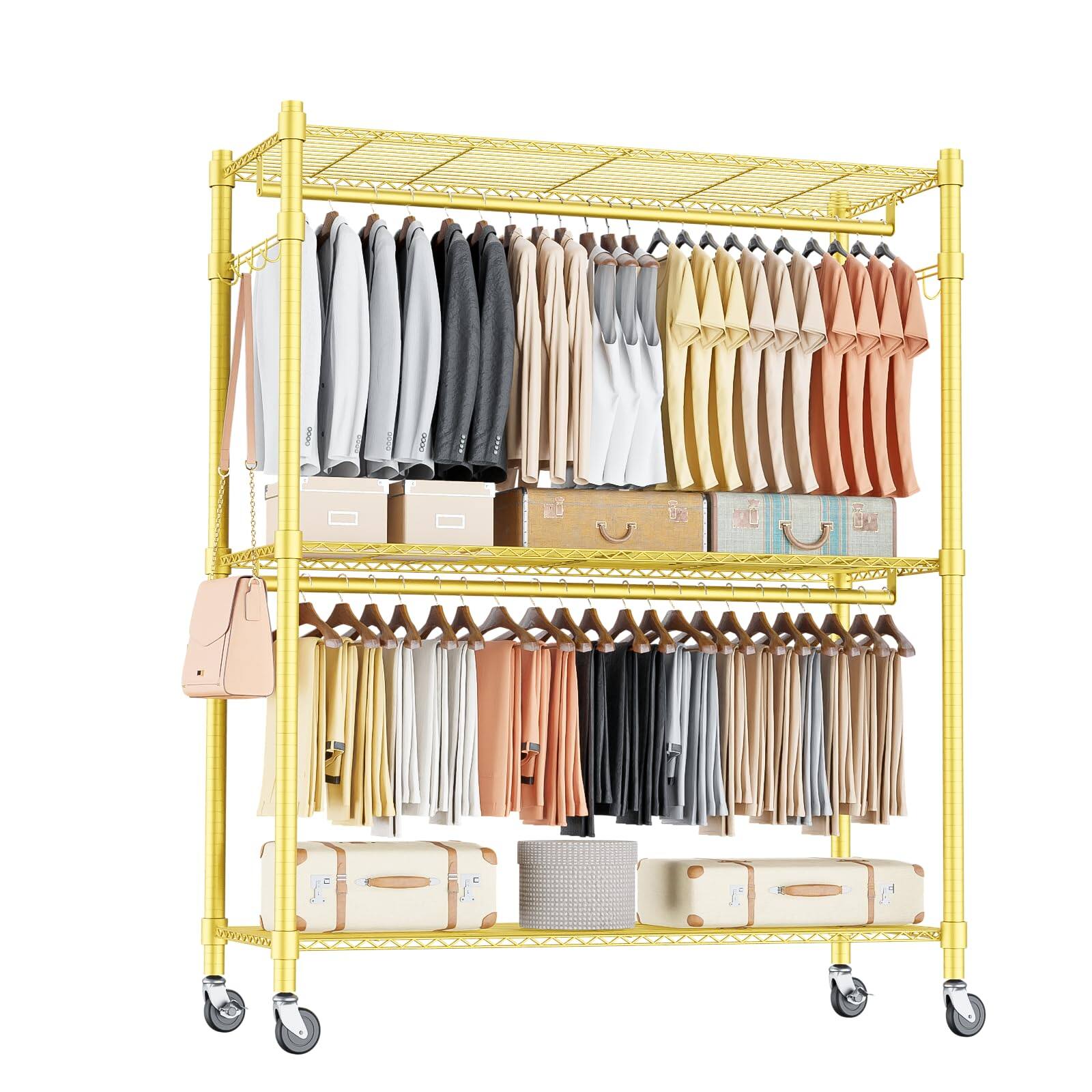 Angle. Hirose Alice - Homdox Heavy Duty Rolling Clothing Rack  Garment Rack with 3 Tier Storage Shelves  Freestanding Closet - Grey 16.54"D x 35.43"W x 80.71"H.