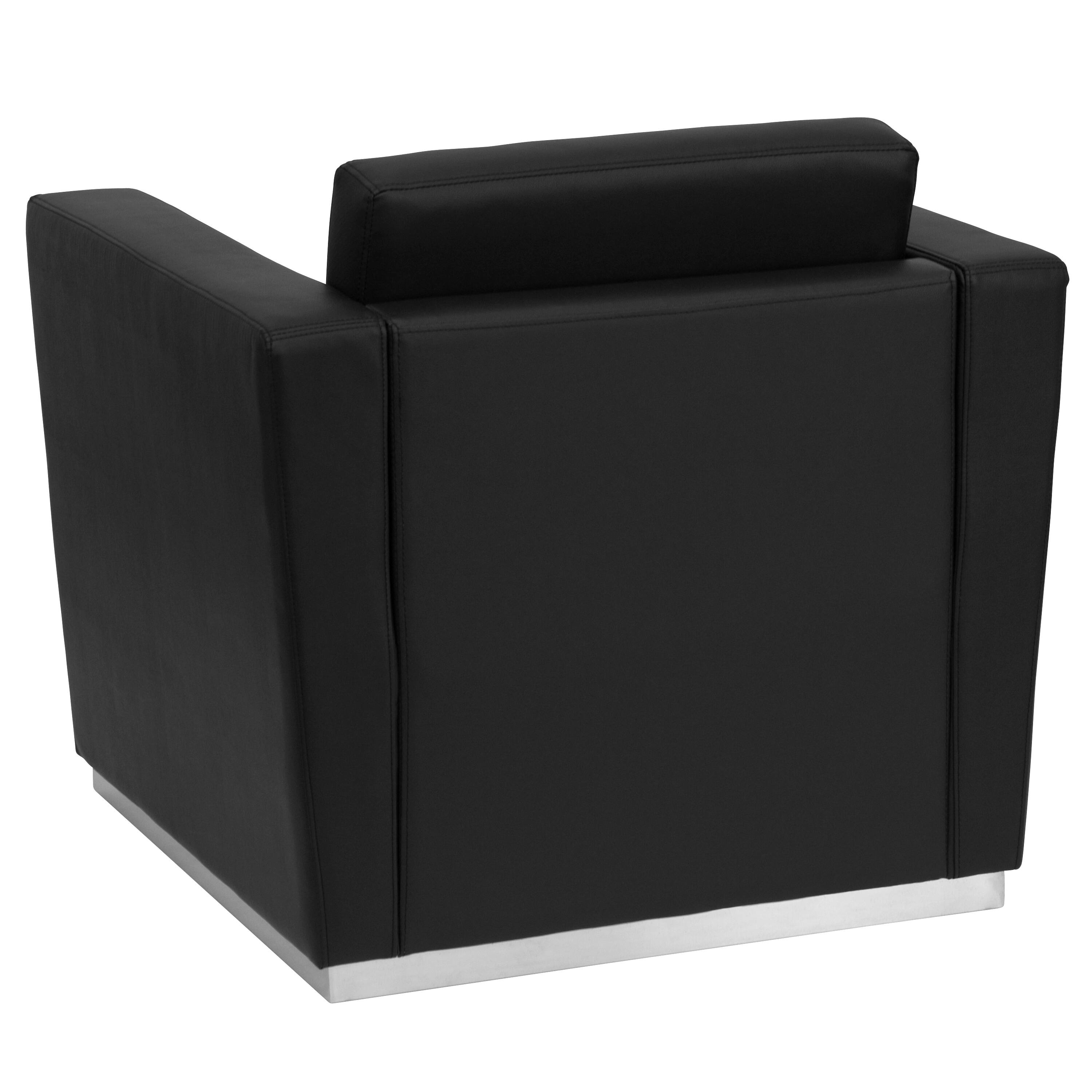 Alt View 2. Emma + Oliver - Contemporary Leather Chair with Stainless Steel Recessed Base - Black.