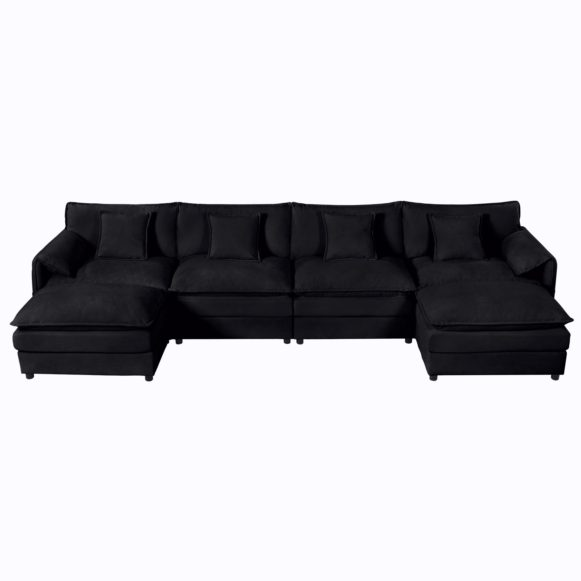 Alt View 1. Boyel Living - Modern Minimalist Black Chenille Sofa with Side Storage Pockets 6-Seat - Black.