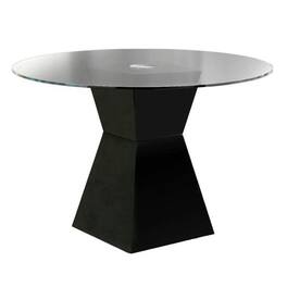 Manhattan Lane - Contemporary Round Glass Dining Table with Square Pedestal Base - Black