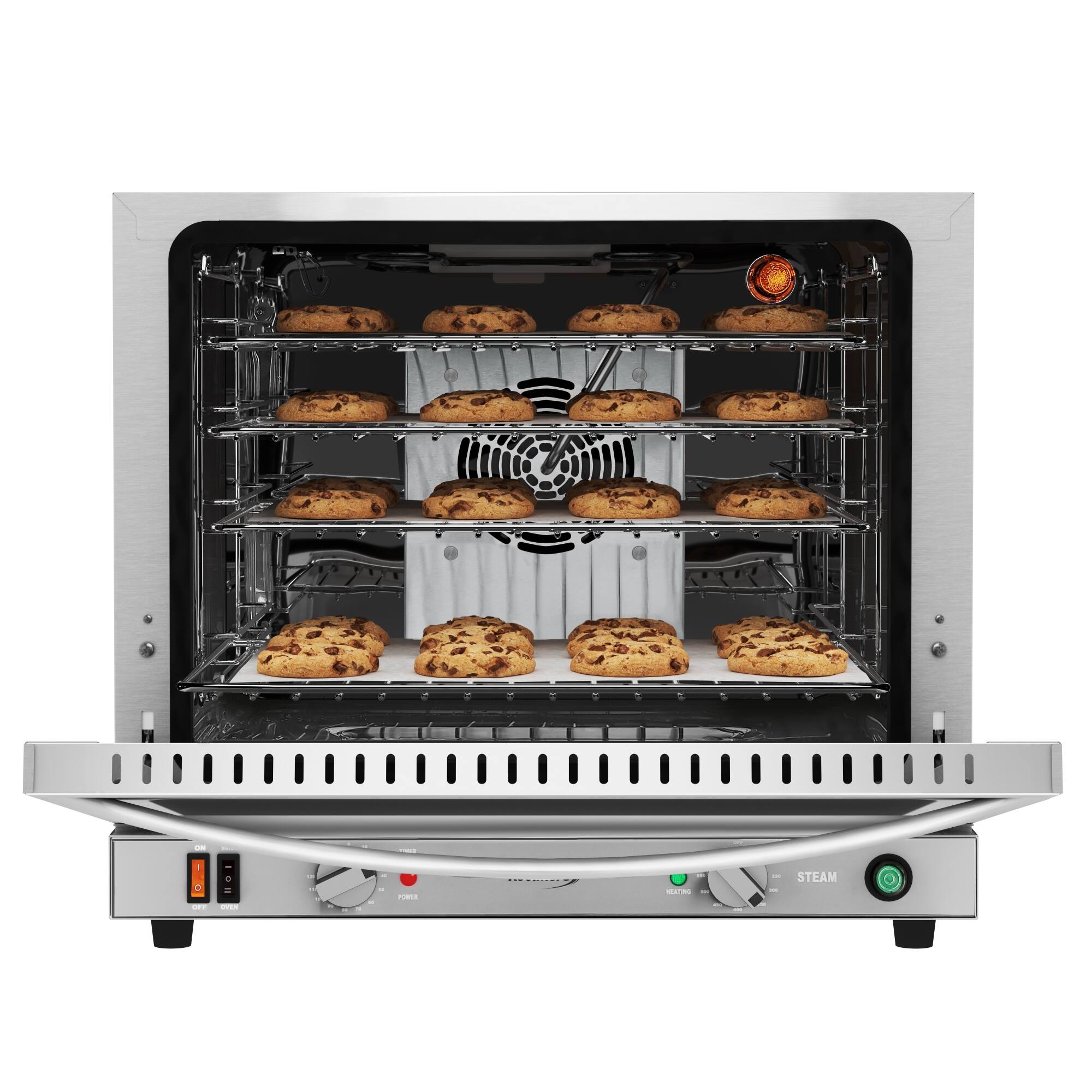 Left. Koolmore - Countertop Convection Oven for Half-Size Pans with 4 Racks 2800W of Power and Steam Injection, 240V in Stainless-Steel - Stainless Steel.