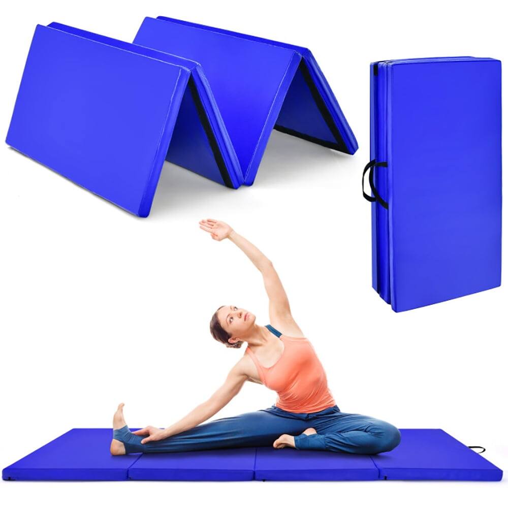 Angle. Kadyn - Gymnastics Mat, Exercise Tumbling Mat,4-Panel Folding Gymnastics Mat with Carrying Handles for Home Gym-Navy - Blue.