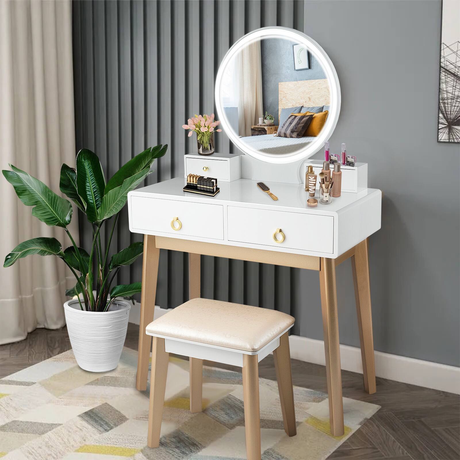 Alt View 9. Ecooso - Touch Screen Makeup Vanity Table with Dimmable Mirror and 3 Lighting Modes for Glam Setup - White.