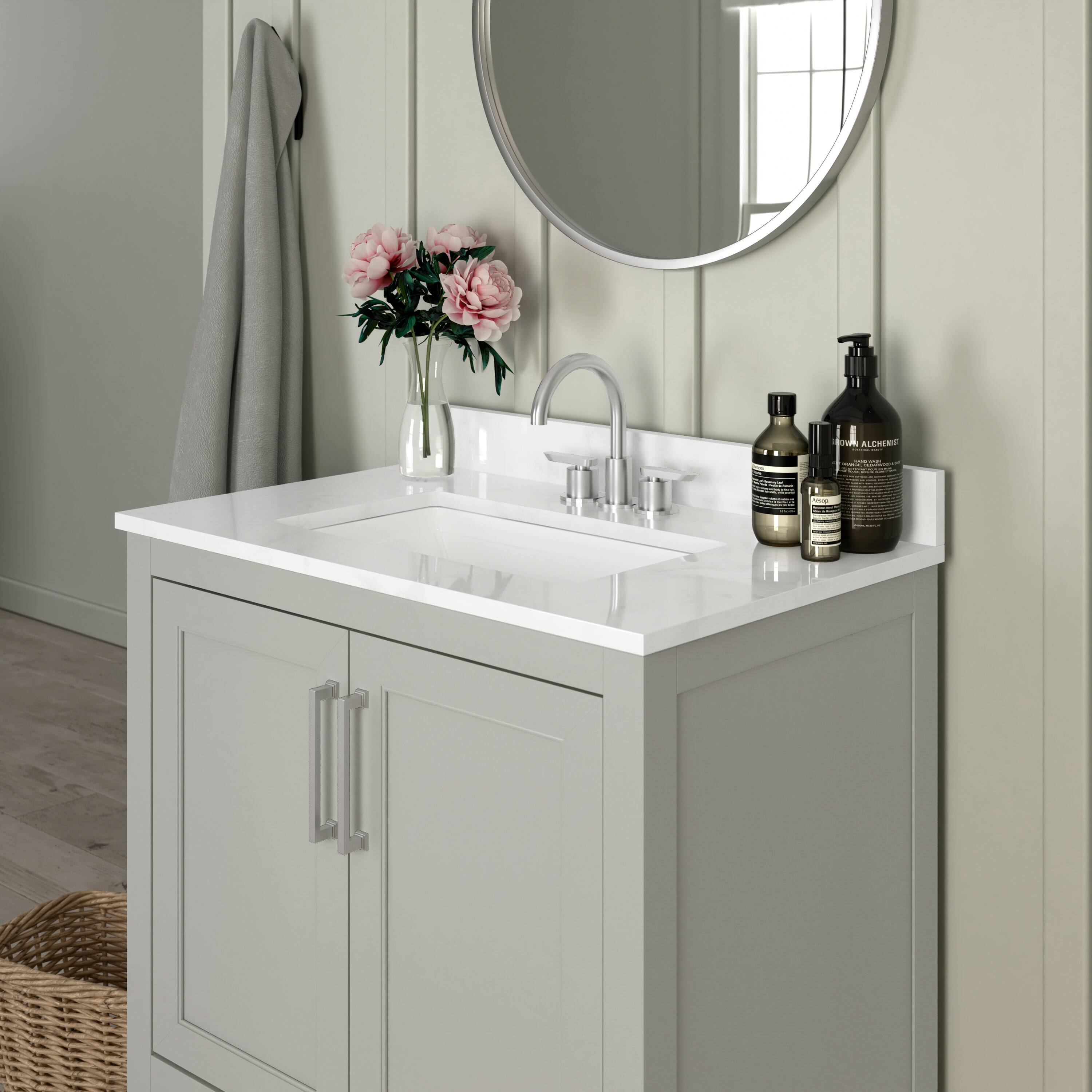 Alt View 4. Emma + Oliver - Vesta Bathroom Vanity, Single Sink Cabinet with 2 Soft Close Doors and Open Shelf, Carrara Marble Finish Countertop - Gray.
