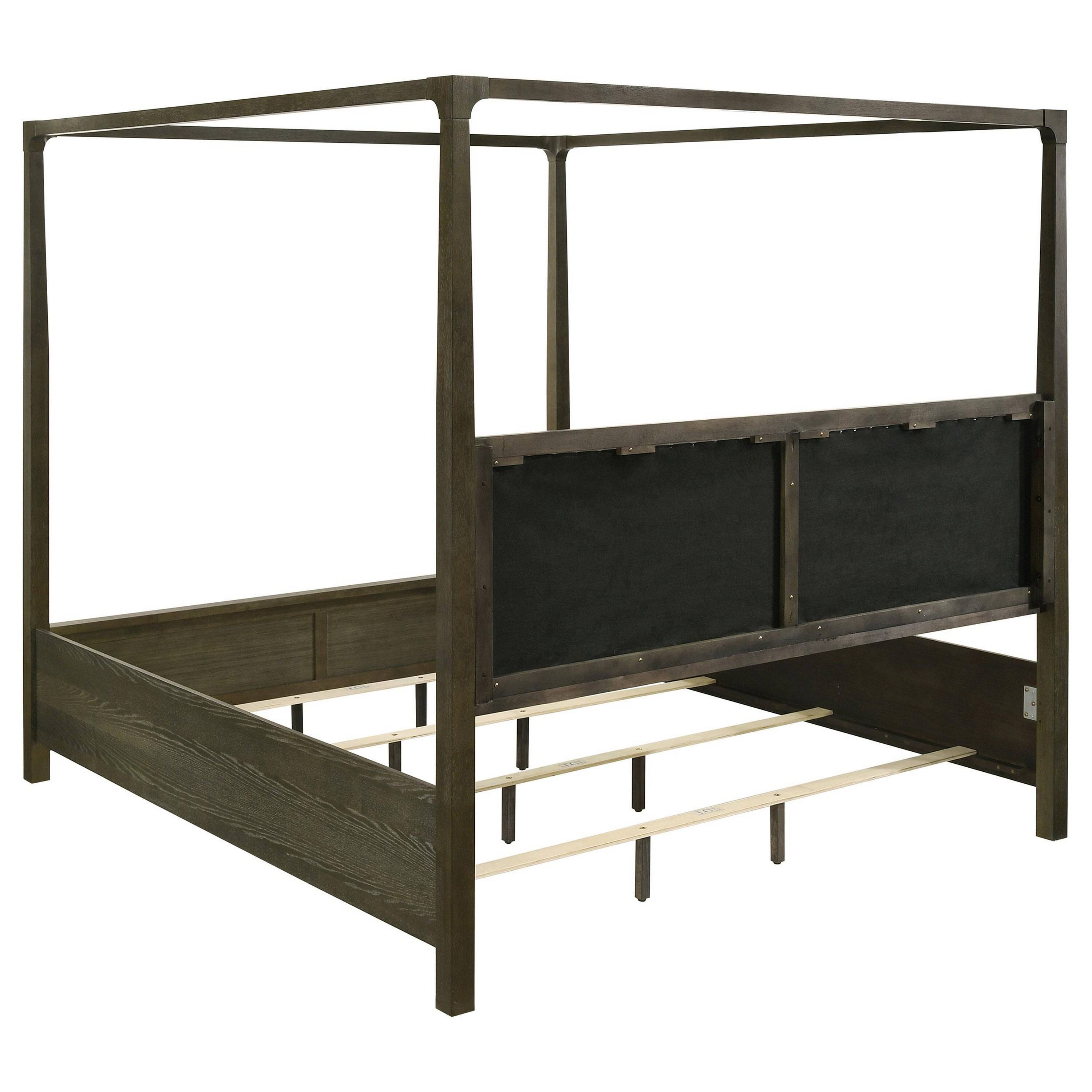 Alt View 2. Manhattan Lane - Seon Queen Canopy Bed w 4 Posters, Ivory Upholstery, Dark Cocoa Brown - Dark Cocoa Brown, Ivory.