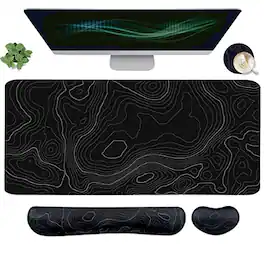Comfort Essence - 4-in-1 Large Gaming Mouse Pad Wrist Rest & Support Mousepad Set Extended Desk Waterproof Mat For Home Office - Topographic Contour