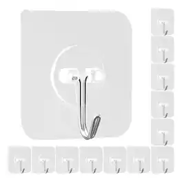 VEVOR - Adhesive Hooks, 12 Pack Self-Adhesive Towel Coat Hooks, Heavy-Duty Wall Hook Hold 15 lbs (Max) - Transparent