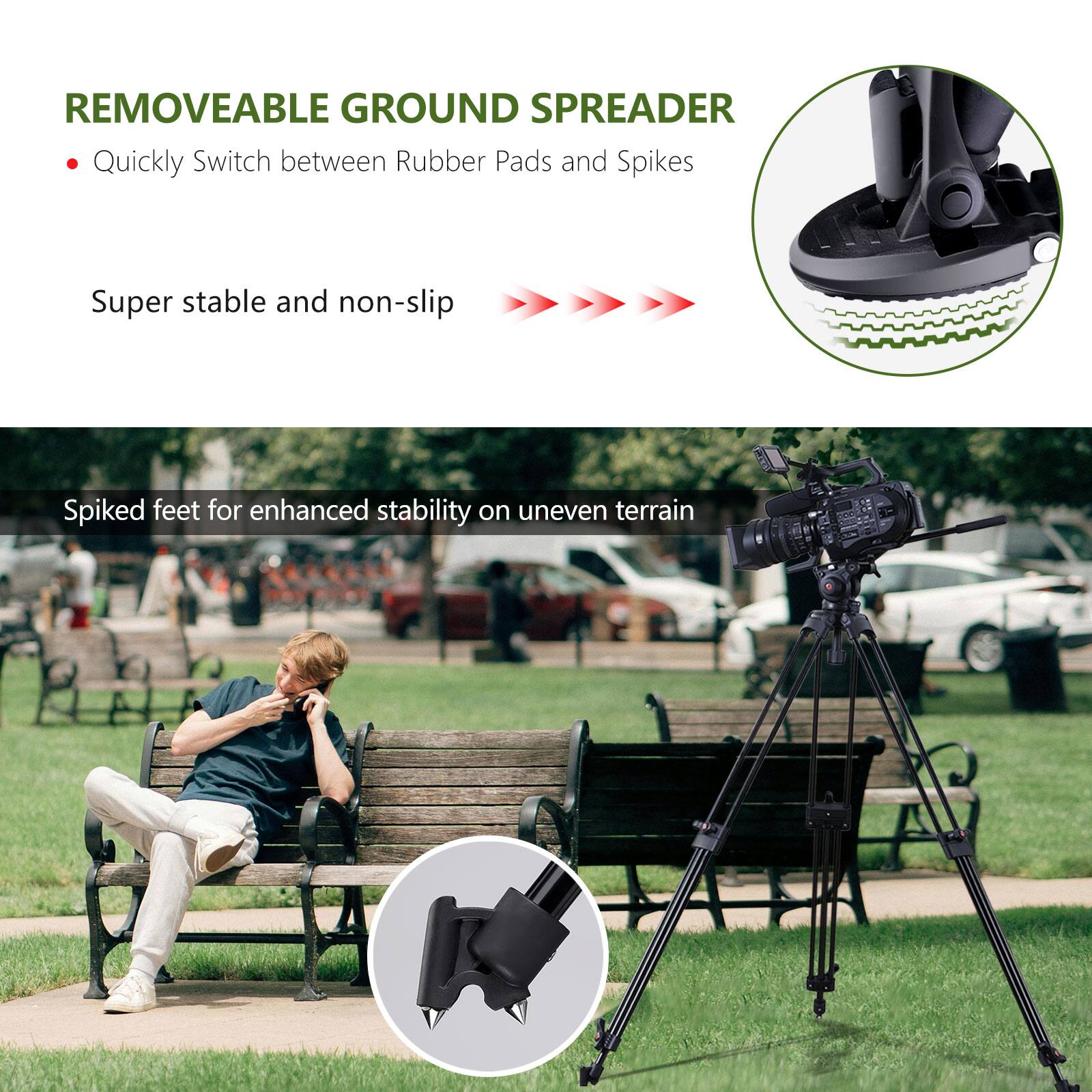 REMOVEABLE GROUND SPREADER
Quickly Switch between Rubber Pads and Spikes
Super stable and non-slip
Spiked feet for enhanced stability on uneven terrain