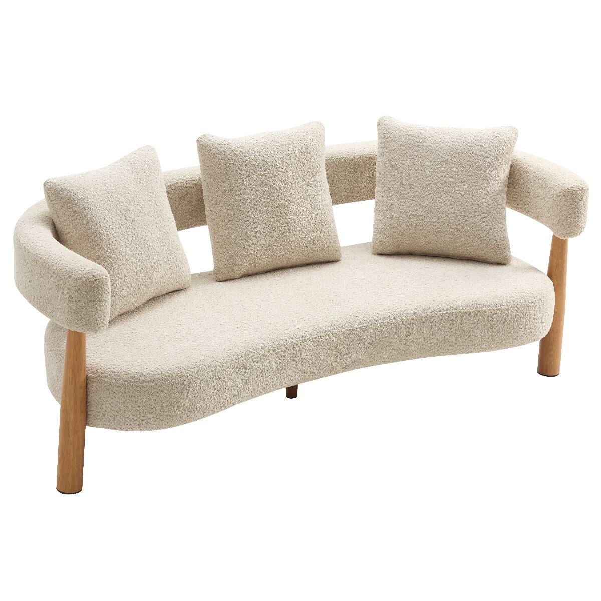 Alt View 1. Ropilly - Ropilly 76.5 Inch Curved Boucle Sofa, Modern 3 Seater Upholstered Beige Living Room Sofa - Beige.