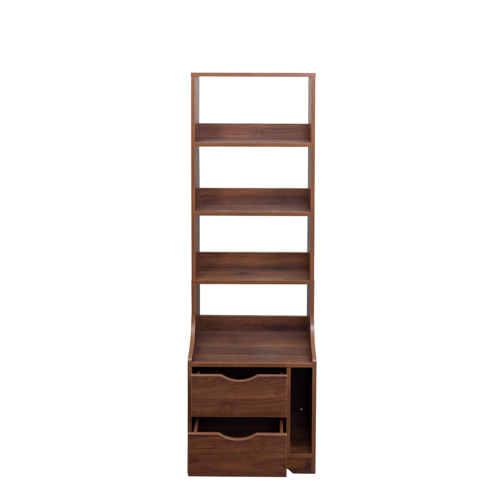 Alt View 4. Tiramisubest - Compact Night Stand with Bookshelf and Drawers for Bedroom Storage - Brown.