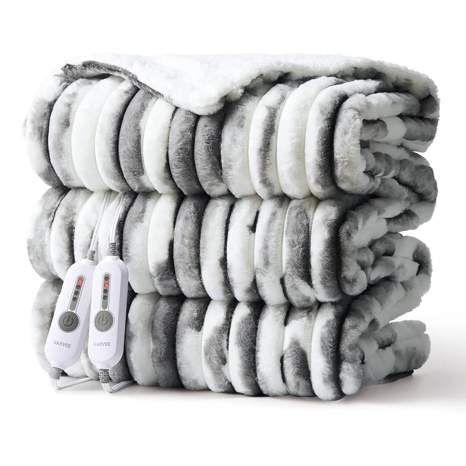 Acekool - 50"x60" Cozy Faux Rabbit Fur Electric Blanket Heated Throw, Grey+White - Gray
