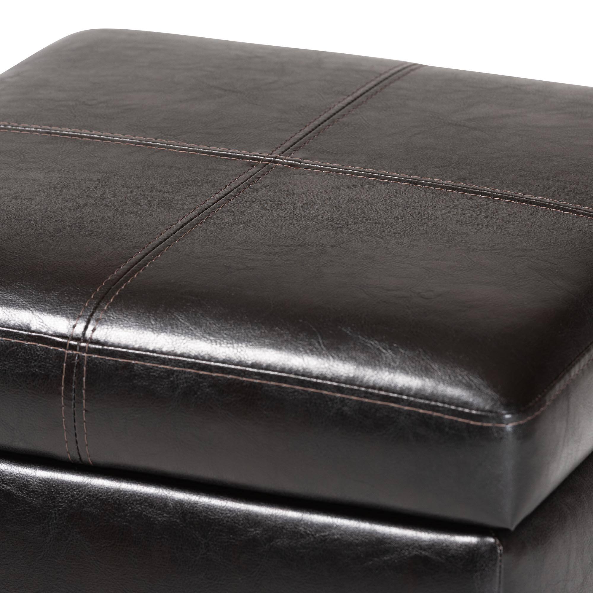 Alt View 1. Baxton Studio - Full Leather Storage Cube Ottoman - Dark Brown.