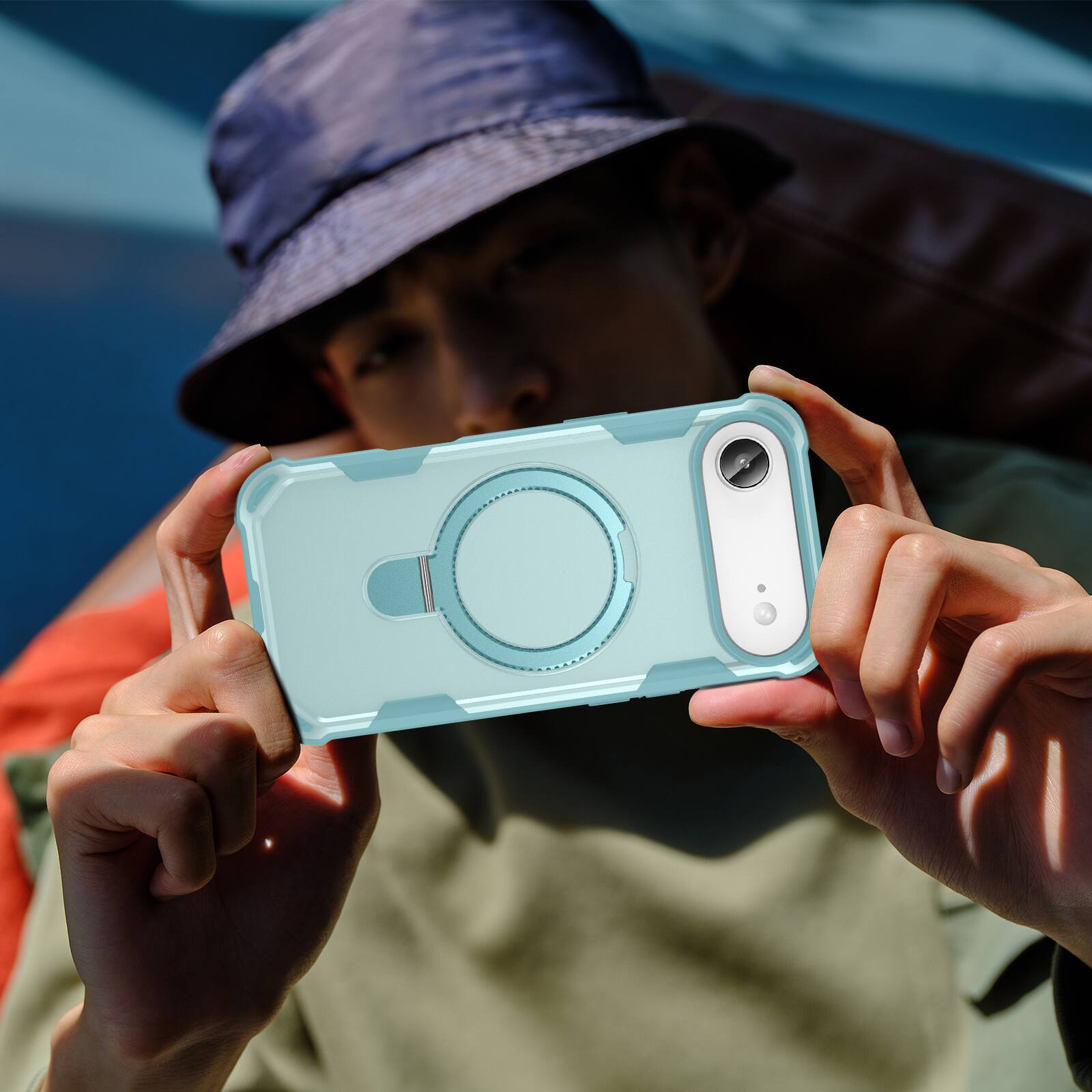 Alt View 3. Dteck - Rugged Matte Phone Case for Apple iPhone Air with Hidden Metal Stand,Slim Shockproof Cover Compatible with Mag Safe - Blue.