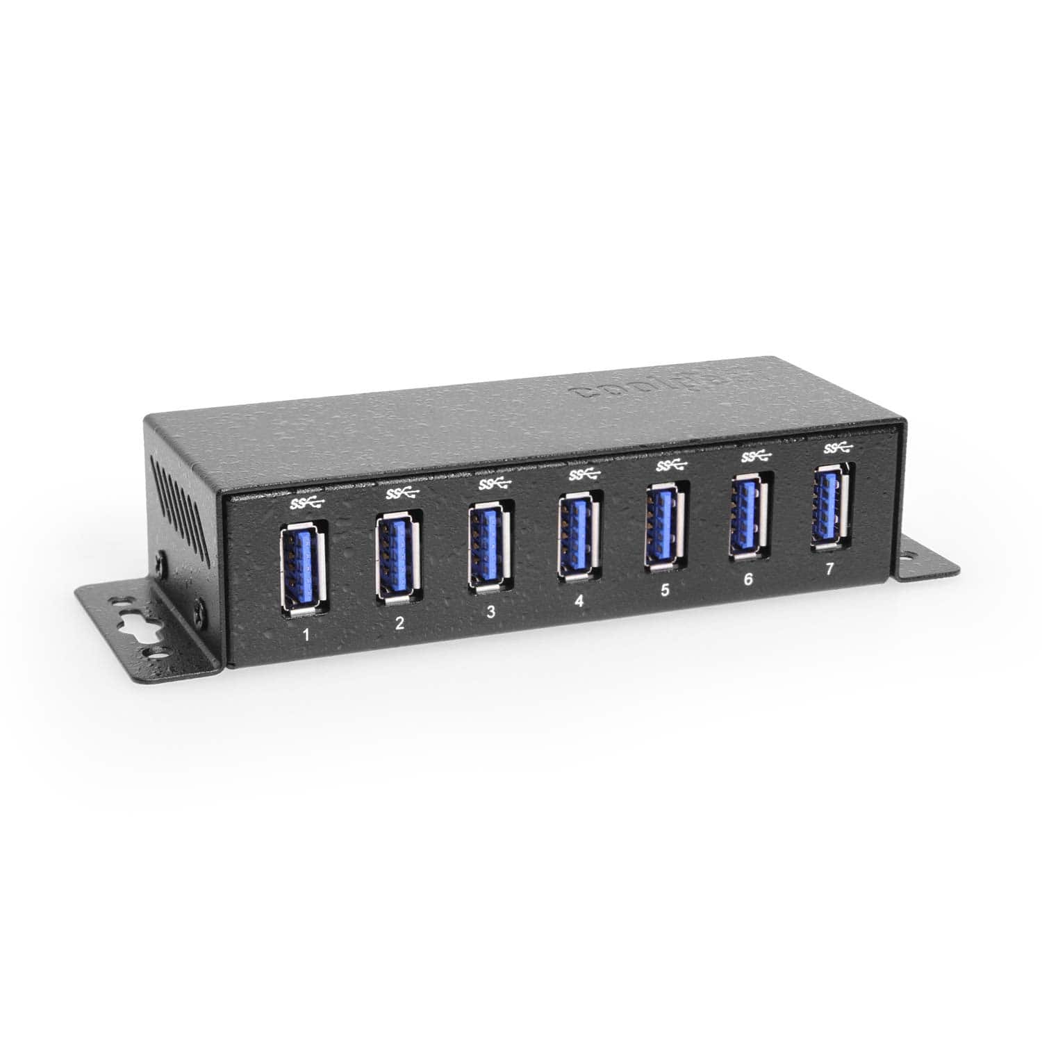 Coolgear - 7-Port USB Hub - Compact Size - USB Type-A - Surge Protection - 5Gbps - Desktop Mountable - Includes Power Adapter - Black