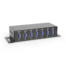Coolgear - 7-Port USB Hub - Compact Size - USB Type-A - Surge Protection - 5Gbps - Desktop Mountable - Includes Power Adapter - Black