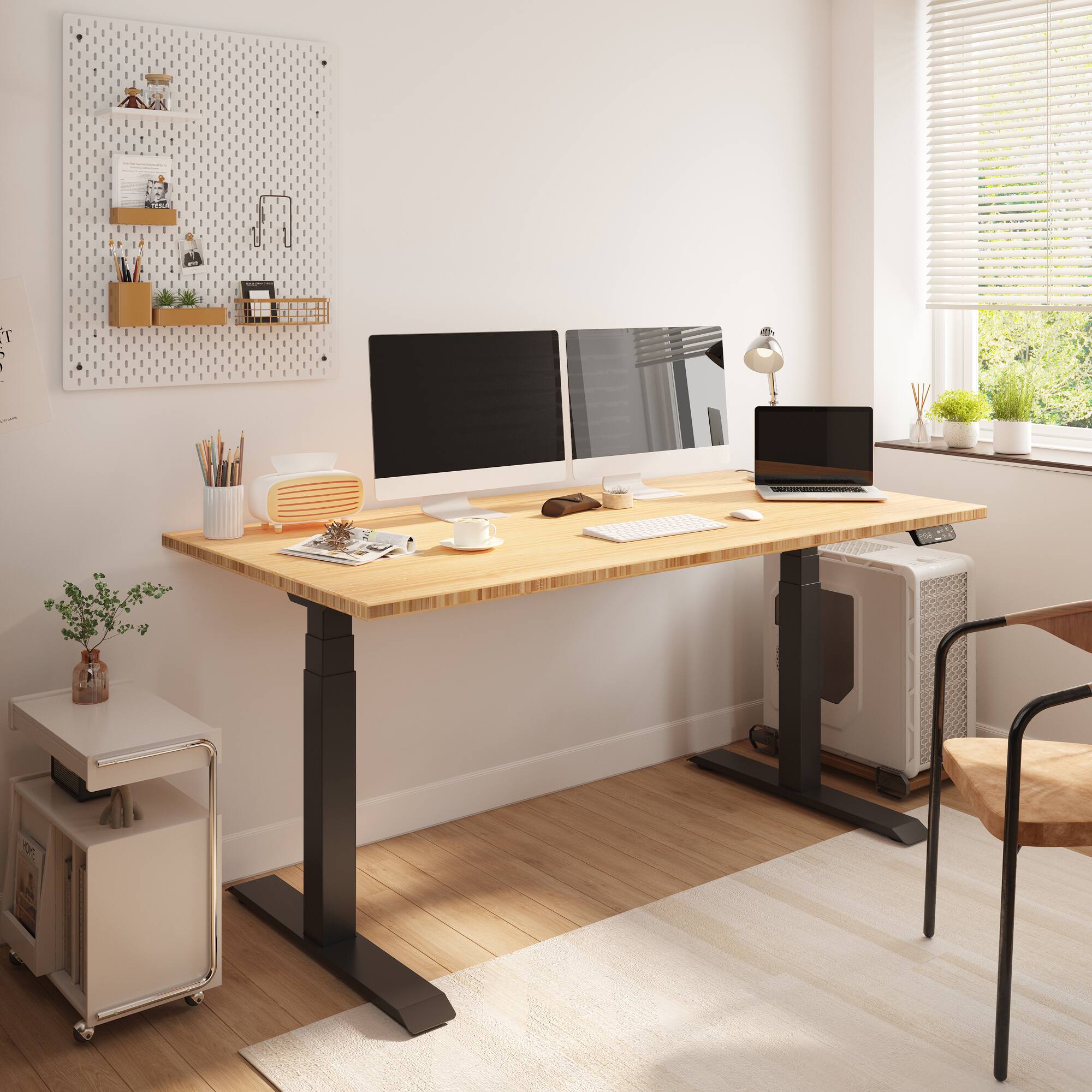 Alt View 1. FlexiSpot - FlexiSpot E7 60''W Electric Adjustable Standing Desk, Bamboo/Black - Bamboo.