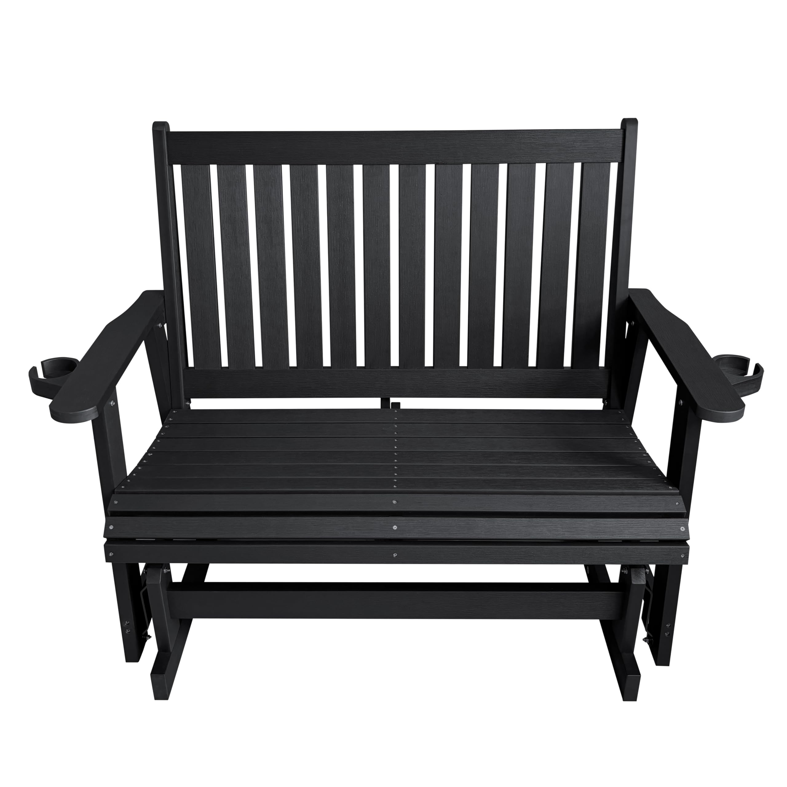Angle. Fortune Candy - HIPS Patio Glider with Cup Holders, Sturdy & Durablel, All-Weather Resistant, for Outdoor, Porch, Patio（2-Seater） - Carbon Black.