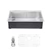 Front. VEVOR - 33 inch Kitchen Sink Workstation, 304 Stainless Steel Top Mount Sinks, Drop-In Single Bowl Farmhouse Basin - Silver.