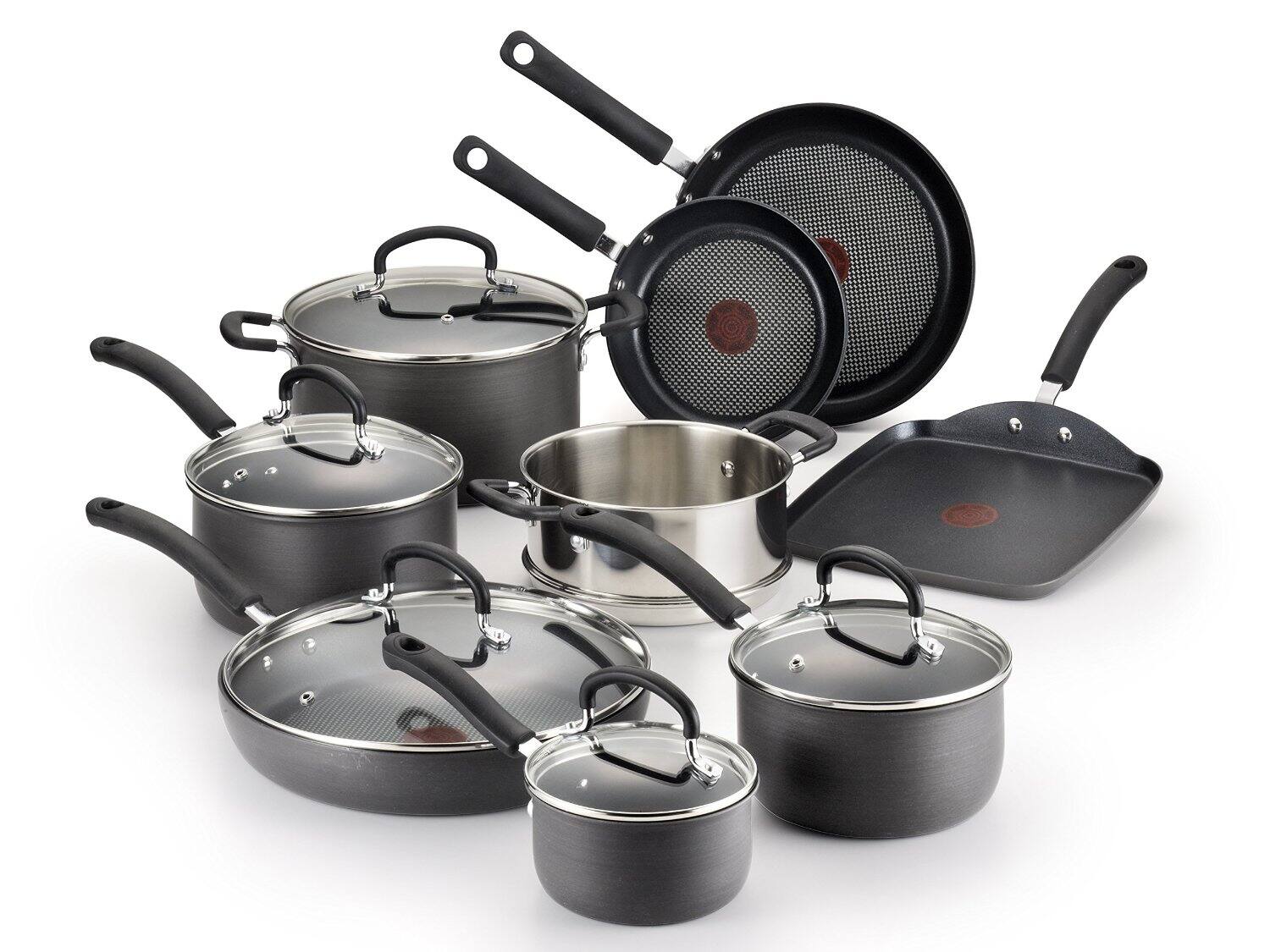T-Fal - 14-Piece Nonstick Pots and Pans Cookware Set. Onyx - Black