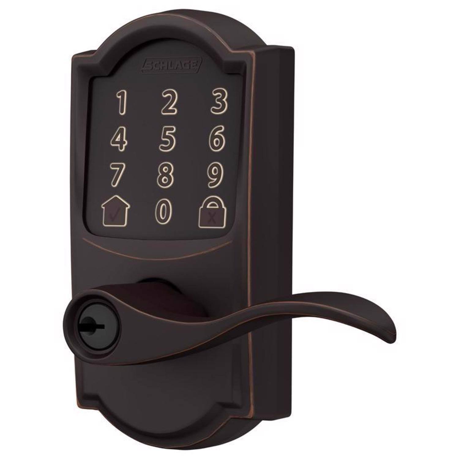 Angle. Schlage - Schlage Encode Aged Bronze Metal Wi-Fi Deadbolt with Accent Lever - Aged Bronze.