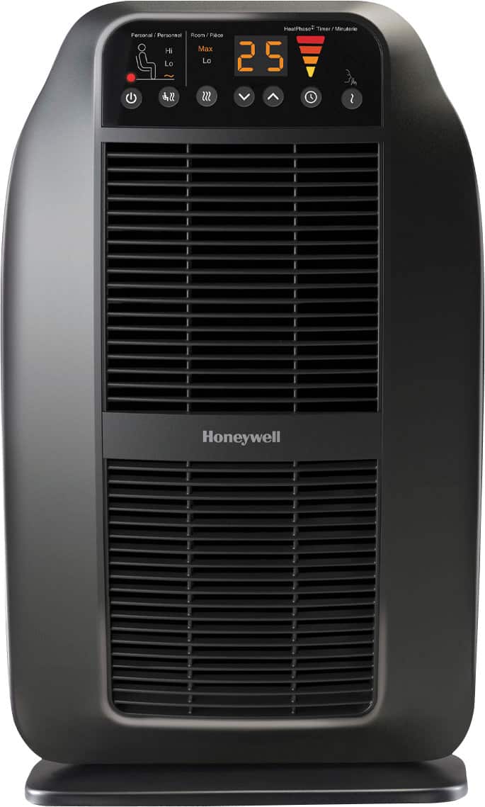 The image features a black Honeywell air conditioner with a digital display showing the temperature and humidity. The display reads "29" and "53" degrees Fahrenheit and "63" percent humidity. The air conditioner is designed to provide efficient cooling and comfort for users during hot and humid weather conditions.