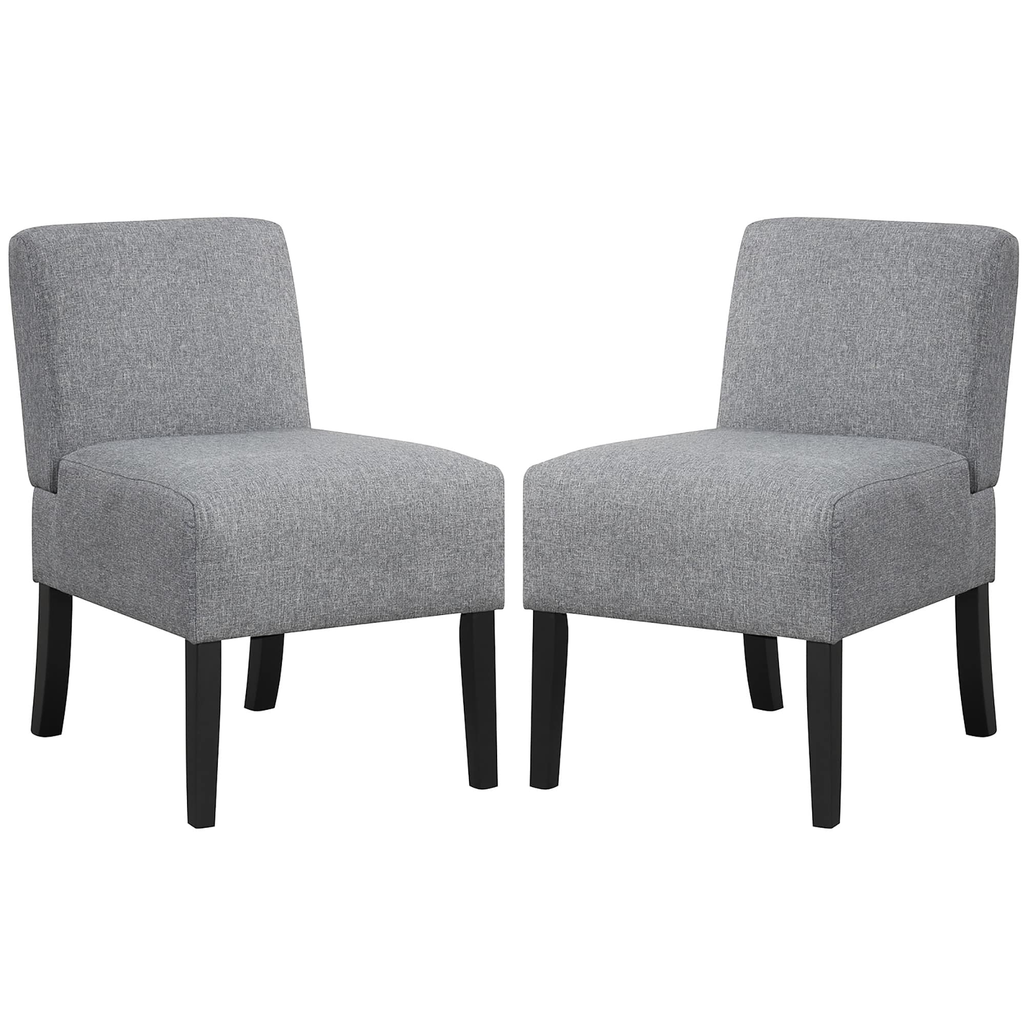 Gymax - 2PCS Armless Accent Chair w/ Rubber Wood Legs Modern Vanity Chair for Bedroom - Gray