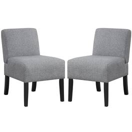 Gymax - 2PCS Armless Accent Chair w/ Rubber Wood Legs Modern Vanity Chair for Bedroom - Gray