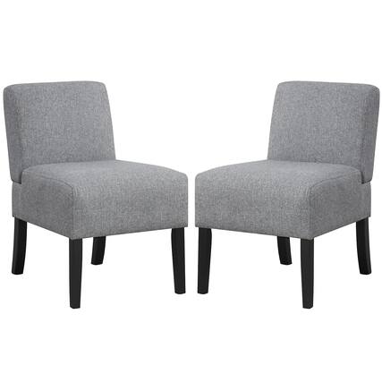 Front. Gymax - Gymax 2PCS Armless Accent Chair w/ Rubber Wood Legs Modern Vanity Chair for Bedroom Gray - Gray.