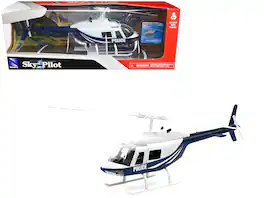 Bell 206 Helicopter Dark Blue and White "Police" "Sky Pilot" Series 1/34 Diecast Model by New Ray