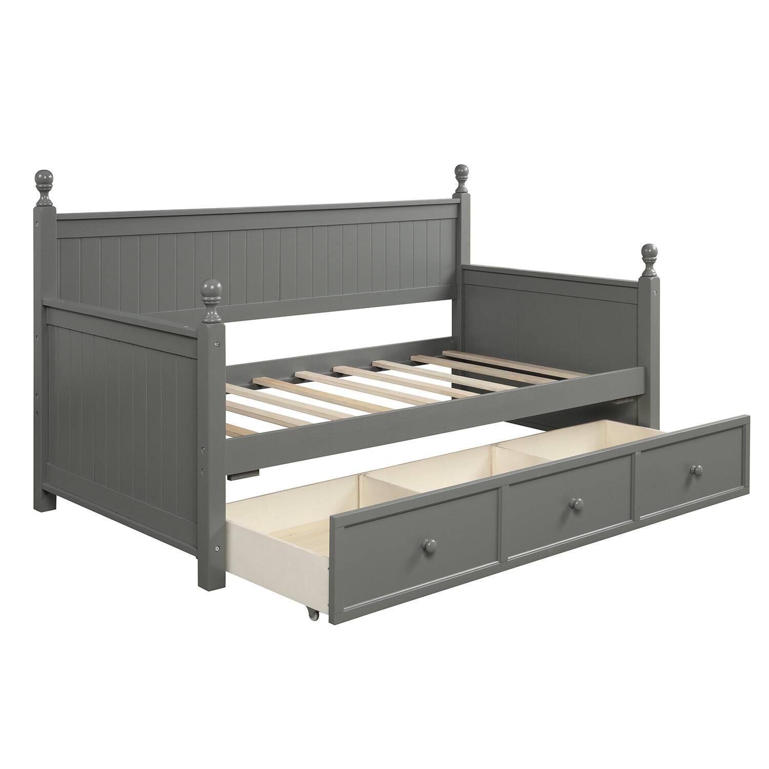 Back. Tiramisubest - Wood Daybed with Three Drawers ,Twin Size Daybed,No Box Spring Needed ,Gray - Gray.