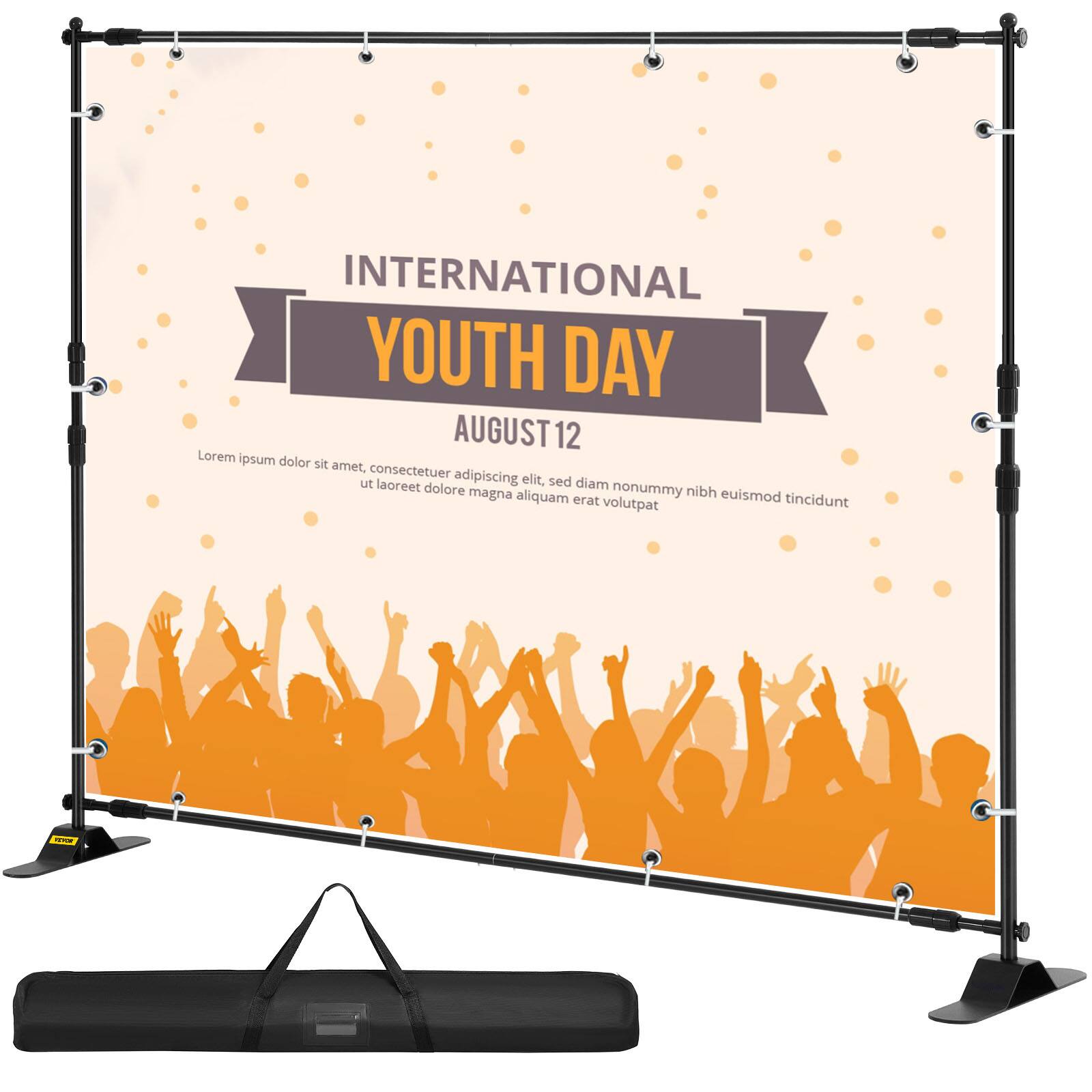 VEVOR - 10 x 8 Ft Backdrop Banner Stand Adjustable Height and Width Newest Step and Repeat for Trade Show Photo Booth Background - Black