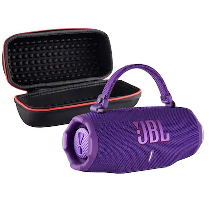 Front. JBL - JBL Charge 6 Portable Wireless Bluetooth Speaker with IP68 Waterproof (Purple) Case Bundle - Purple.