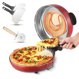 VEVOR - Pizza Oven, 14 in Electric Pizza Maker, 1600W Electric Pizzas Cooker with Cordierite Stone, 5-Mode Temperature Control - Red