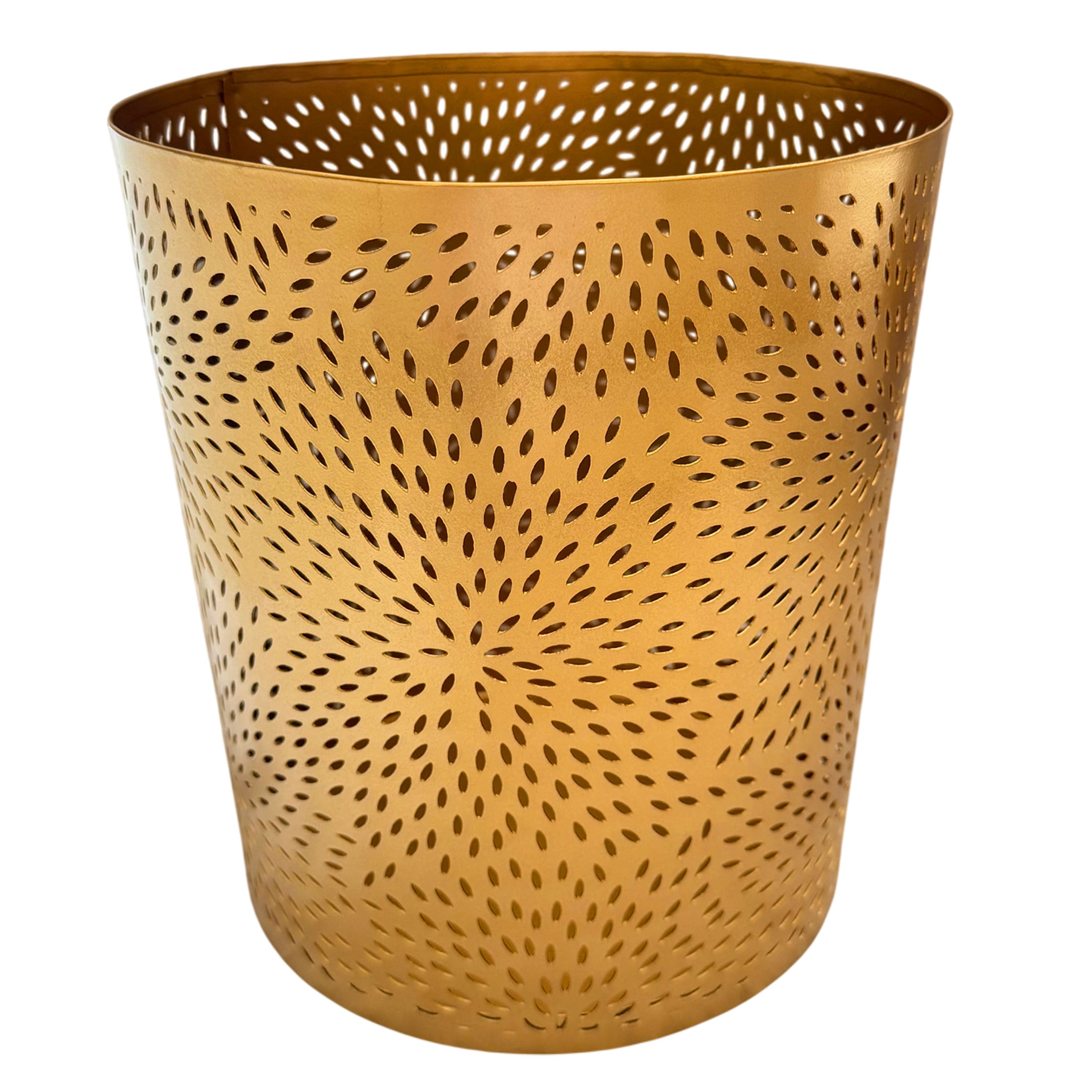 Manhattan Lane - 10" Decorative Iron Wastebasket Trash Can, Leaf Etched Design