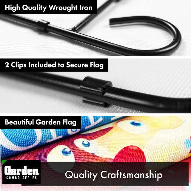 High Quality Wrought Iron  
2 Clips Included to Secure Flag  
Beautiful Garden Flag  
Quality Craftsmanship  

Garden COMBO SERIES