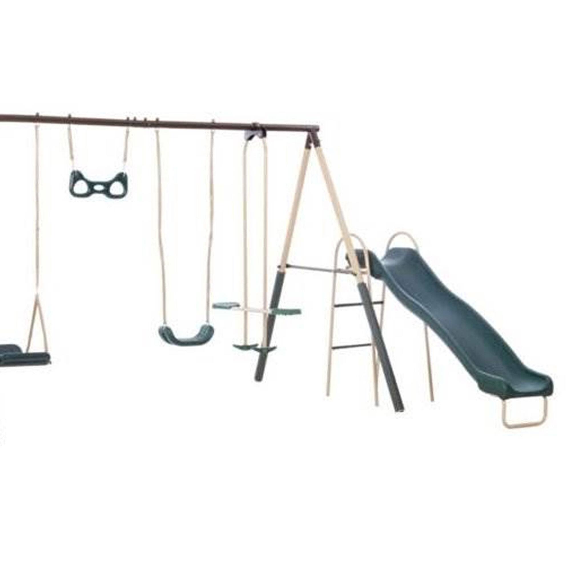 Left. XDP Recreation - XDP Recreation Deerfield Playground Swing Set, Super Disc, Slide, Glider & Swing - Green.