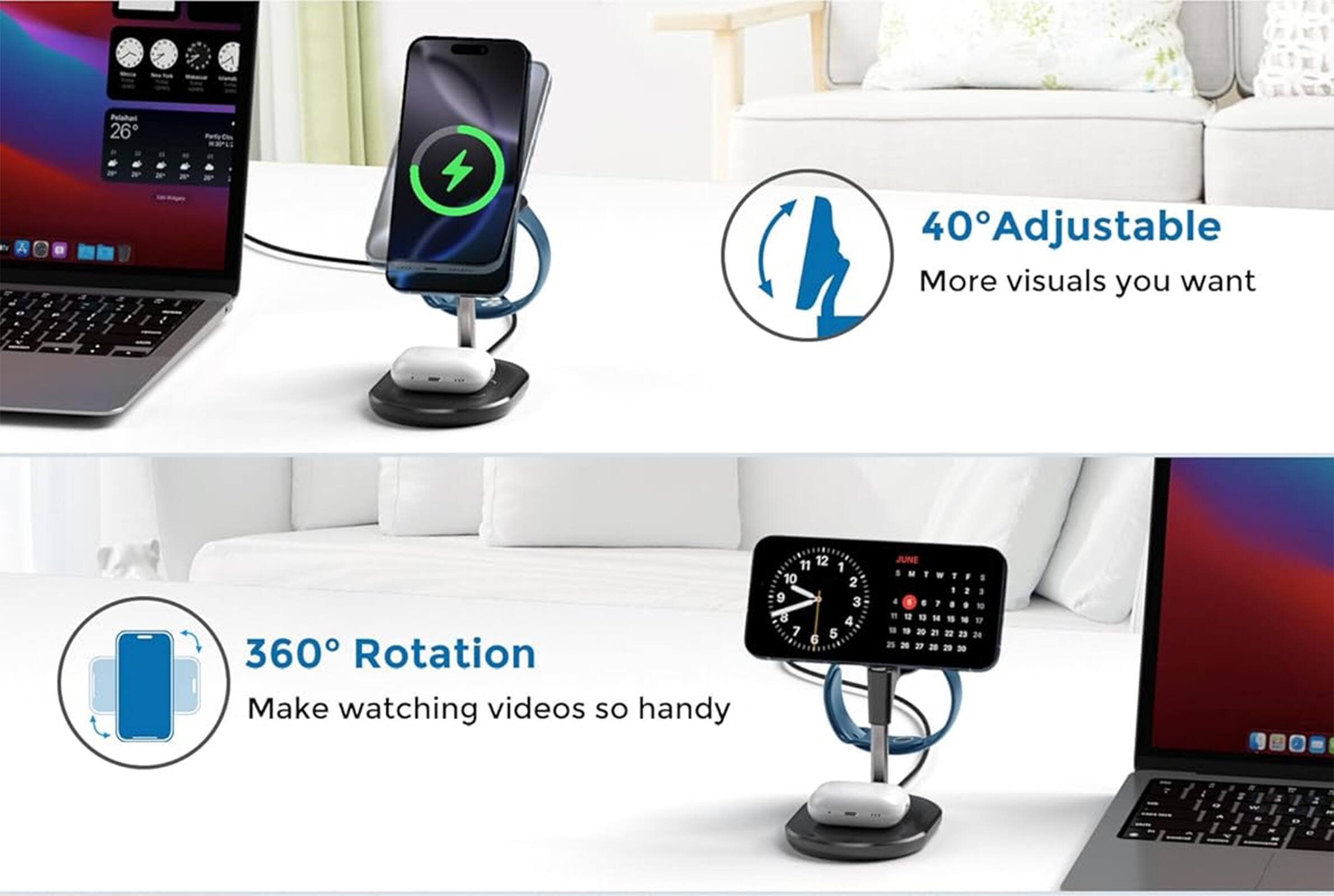 The text on the image is grouped and corrected as follows:

1. 360 Rotation: Make watching videos so handy.
2. 40 Adjustable: More visuals you want.
3. 360 Rotation: Make watching videos so handy.
4. 40 Adjustable: More visuals you want.
5. 360 Rotation: Make watching videos so handy.
6. 40 Adjustable: More visuals you want.
7. 360 Rotation: Make watching videos so handy.
8. 40 Adjustable: More visuals you want.
9. 360 Rotation: Make watching videos so handy.
10. 40 Adjustable: More visuals you want.
11. 360 Rotation: Make watching videos so handy.
12. 40 Adjustable: More visuals you want.
13. 360 Rotation: Make watching videos so handy.
14. 40 Adjustable: More visuals you want.
15. 360 Rotation: Make watching videos so handy.
16. 40 Adjustable: More visuals you want.
17. 360 Rotation: Make watching videos so handy.
18. 40 Adjustable: More visuals you want.
19. 360 Rotation: Make watching videos so handy.
20. 40 Adjustable: More visuals you want.
21. 360 Rotation: Make watching videos so handy.
22. 40 Adjustable: More visuals you want.
23. 360 Rotation: Make watching videos so handy.
24. 40 Adjustable: More visuals you want.
25. 360 Rotation: Make watching videos so handy.
26. 40 Adjustable: More visuals you want.
27. 360 Rotation: Make watching videos so handy.
28. 40 Adjustable: More visuals you want.
29. 360 Rotation: Make watching videos so handy.