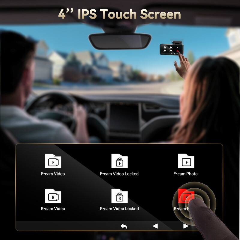 4" IPS Touch Screen - F-cam Video F-cam Video Locked F-cam Photo R-cam Video R-cam Video Locked R-cam Photo