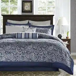 Hivvago - California King 12-piece Reversible Microfiber Comforter Set Navy Blue White - Navy Blue, White