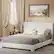 Angle. Vipbear - Queen Size Upholstered Bed Frame with Adjustable Headboard, Soft Rounded Corners, No Box Spring Required, Easy Assembly - White.