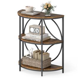 Gymax - 3-Tier Half Round End Table w/Study Metal Frame Storage Shelves for Living Room Rustic - Brown