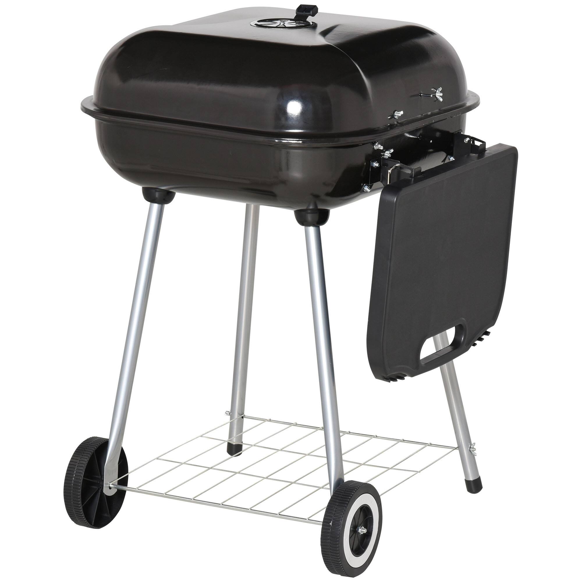 Alt View 7. Outsunny - Portable Charcoal Grill with Foldable Side Shelf and Bottom Shelf, BBQ Smoker with Wheels and Adjustable Vents on Lid - Black.