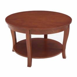Lirago - Round Coffee Table with Storage 4 Leg Wood End Table for Small Spaces 18"H x30"D x30"W - Walnut