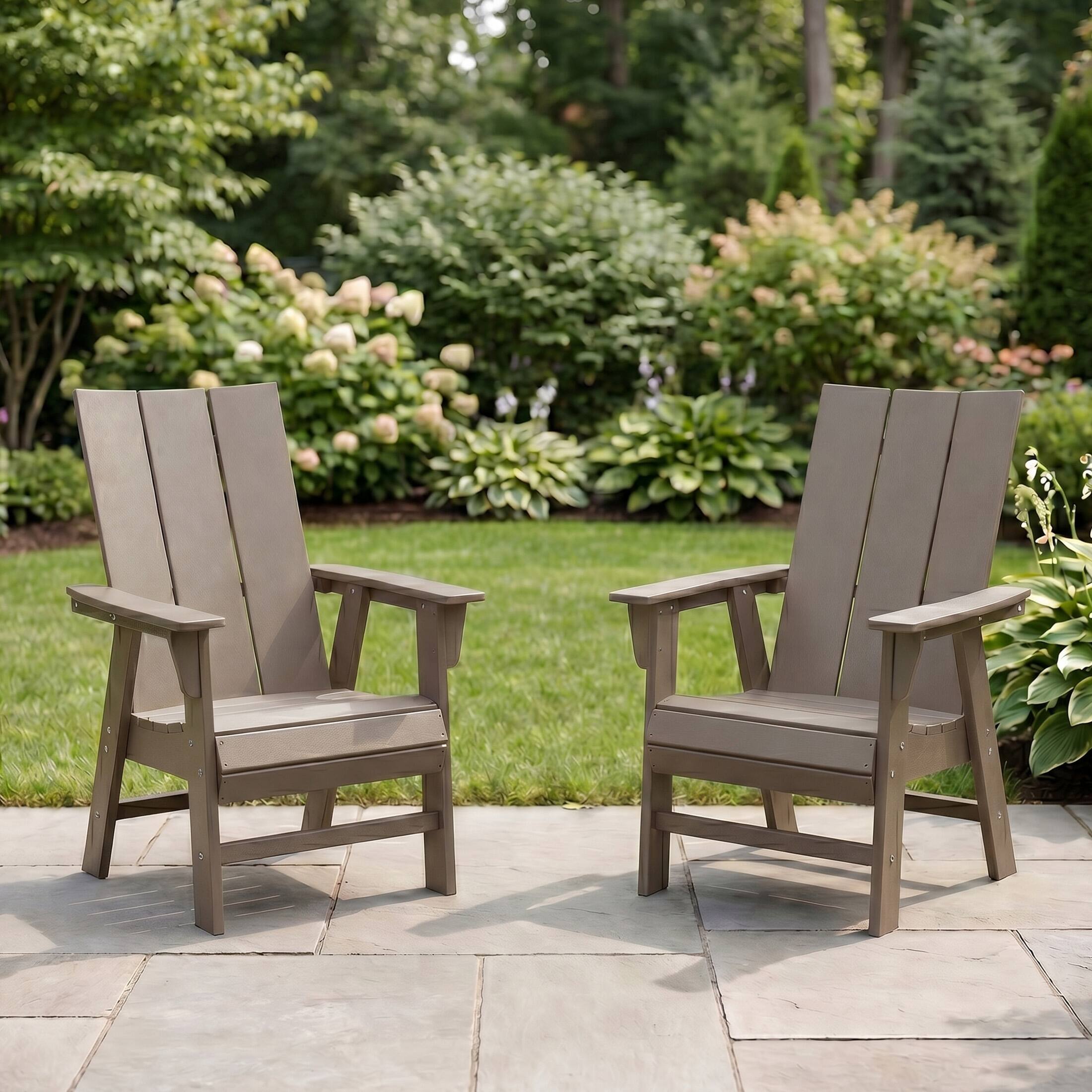 Angle. WestinTrends - WestinTrends Ashore Outdoor Patio HDPE Plastic Modern Adirondack Dining Chairs (Set of 2) - Weathered Wood.