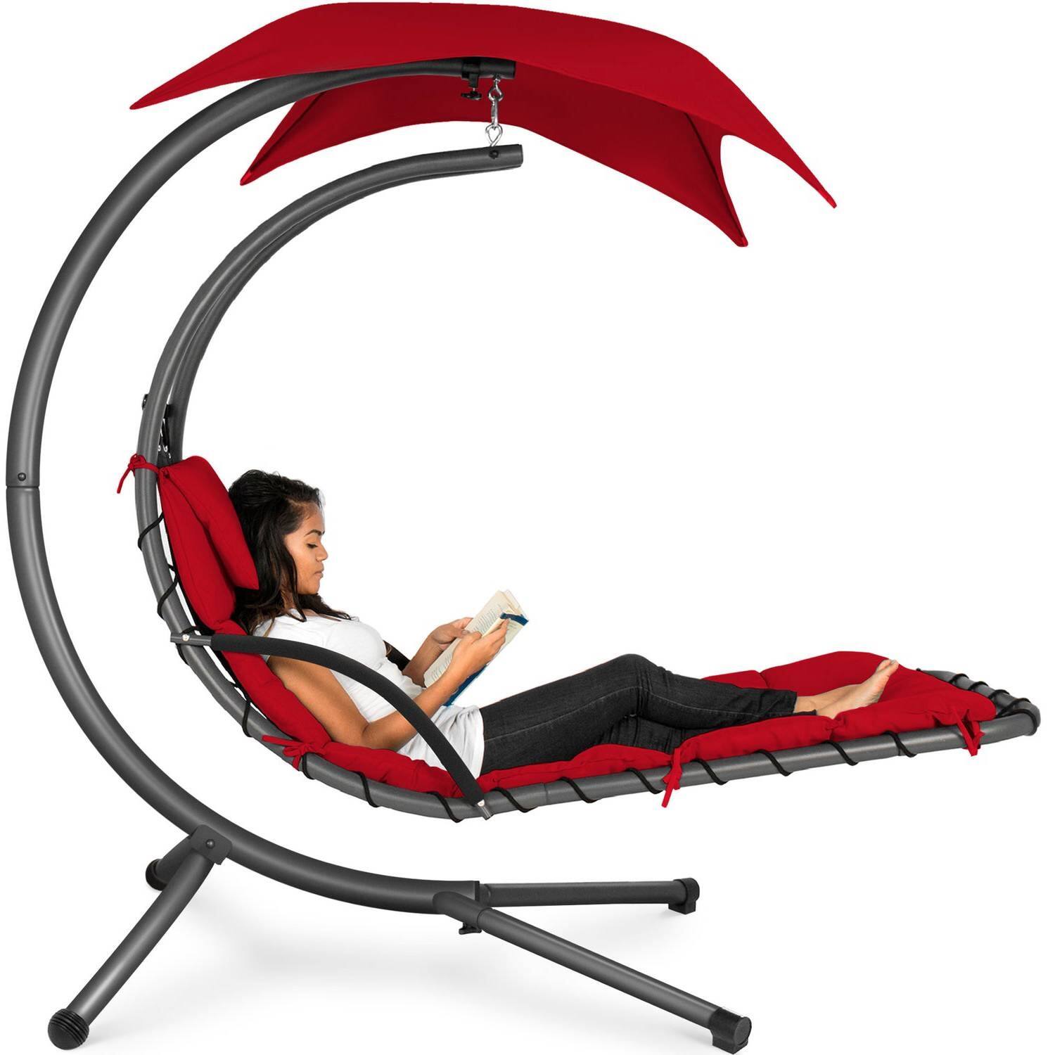 Angle. Hivvago - Red Single Person Sturdy Modern Chaise Lounger Hammock Chair Porch Swing - Red.