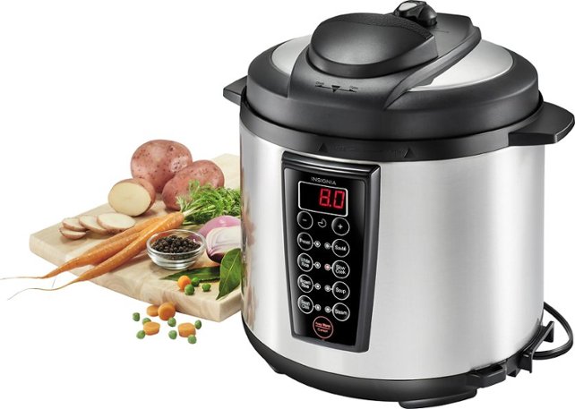 Insignia™ - Multi-function 6-Quart Pressure Cooker - Stainless steel/black - Angle Zoom