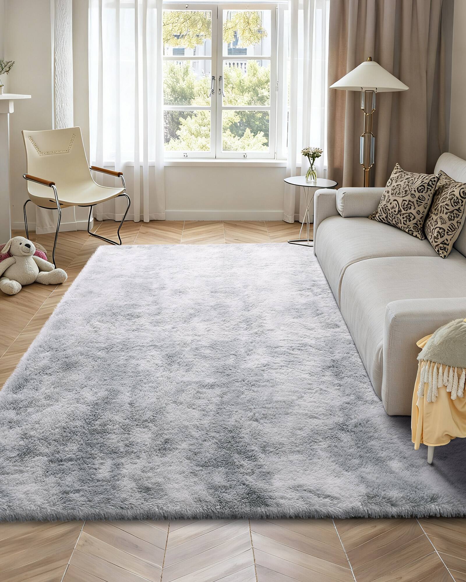 Back. VEVOR - Indoor Plush Area Rugs, 9 x 12 ft Soft Plush Carpet, Furry Shag Area Rugs for Living Room, Bedroom, Modern Home Decor - Light grey.