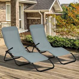 Mondawe - 2 Pack Folding Patio Chaise Lounger w Rocking Design 330 lbs Each Stackable for Poolside - Light Green