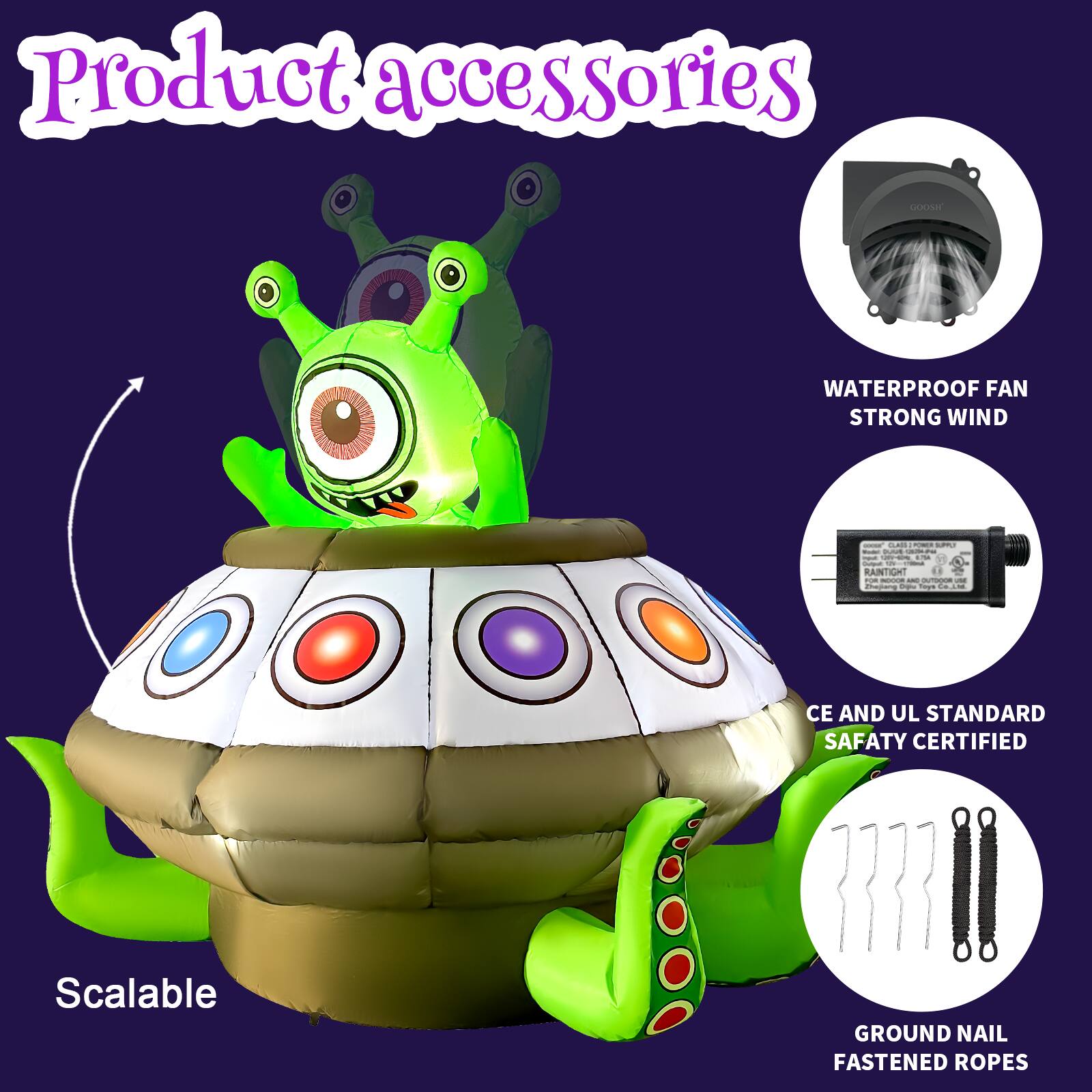 Product accessories

- WATERPROOF FAN STRONG WIND
- CE AND UL STANDARD SAFETY CERTIFIED
- GROUND NAIL FASTENED ROPES