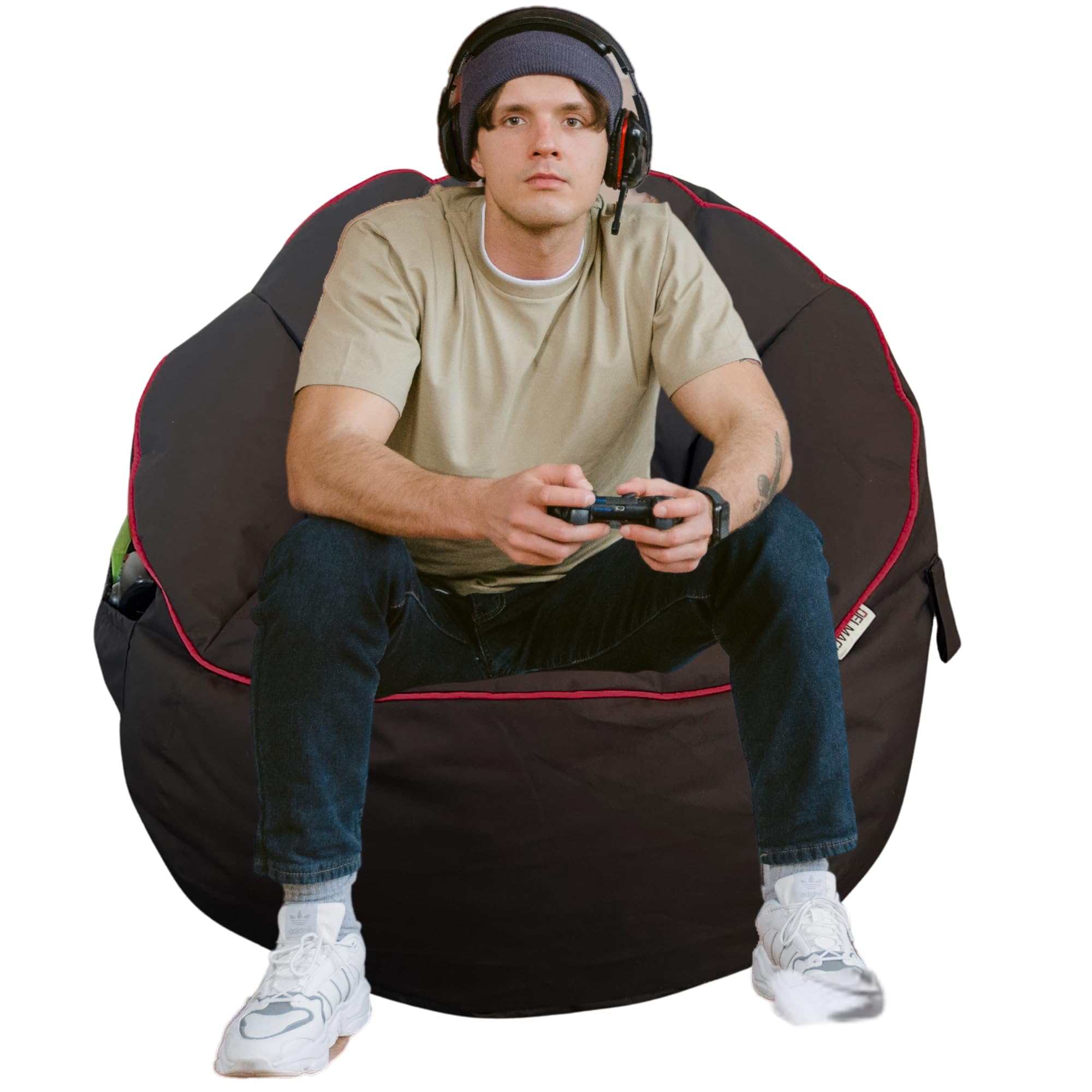 Front. PO3TICJUNKI3 - Gaming Bean Bag Chair For Adults And Teens cover Only Only Beans Sold Separately 3 Only - Black / Red (Cover Only).